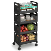 Sekey 4-Tier Rolling Cart – Steel Kitchen Trolley & Niche Shelf, Rustproof, 360° Swivel Casters & Handles, Load Capacity up to 40 kg, Serving Cart for Kitchen, Bathroom, Living Room & Office – Black